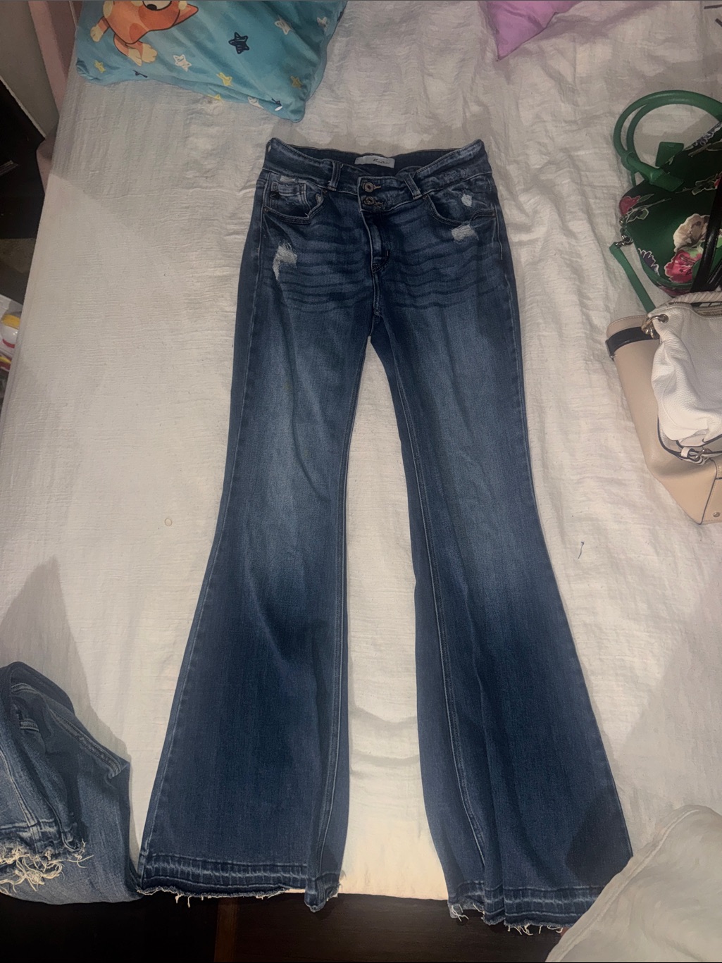 Kancan Dark Blue Flare Jeans - Washed Denim